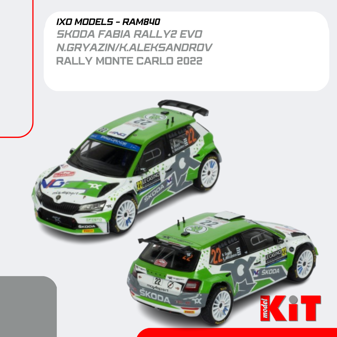 Skoda Fabia Rally2 EVO N.22 WRC Rally Monte Carlo N.Gryazin/K.Aleksandrov 2022